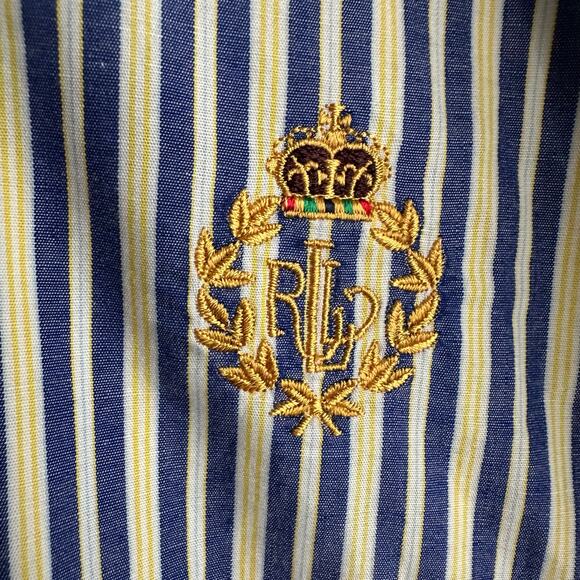 Lauren Ralph Lauren Striped Crest Embroidered Cotton Button Up Shirt 4 - Picture 5 of 7